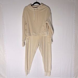Buffalo David Bitton Cream Beige Velour Sweatsuit Hoodie & Joggers Set L